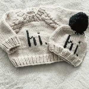 “Hi” Beanie and sweater (can be sold separately)…